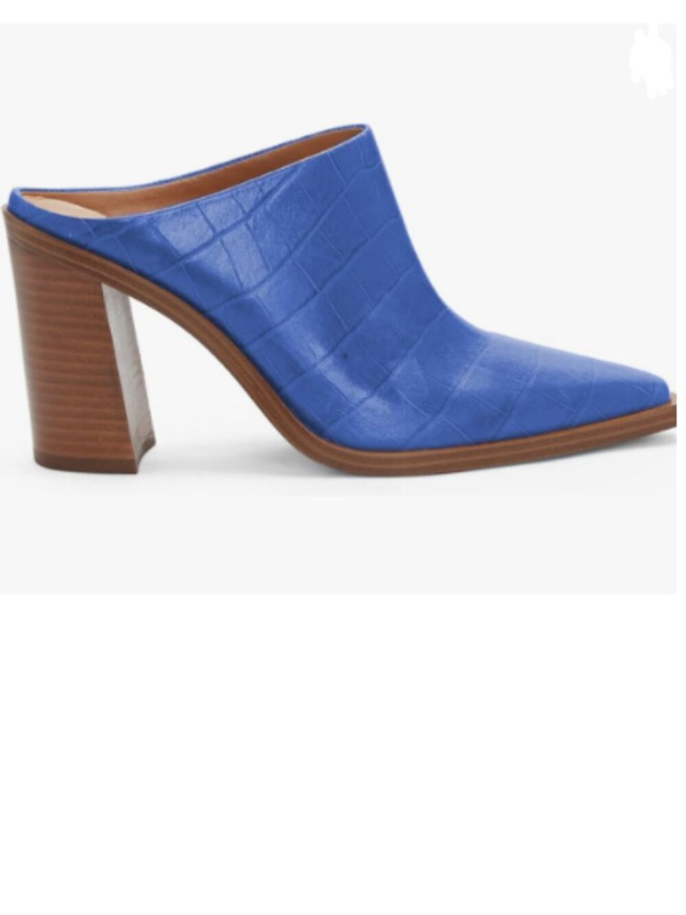 FOWT Blue Mules Chunky Stacked Heel Slippers Pointed Toe Backless Slides Sandals